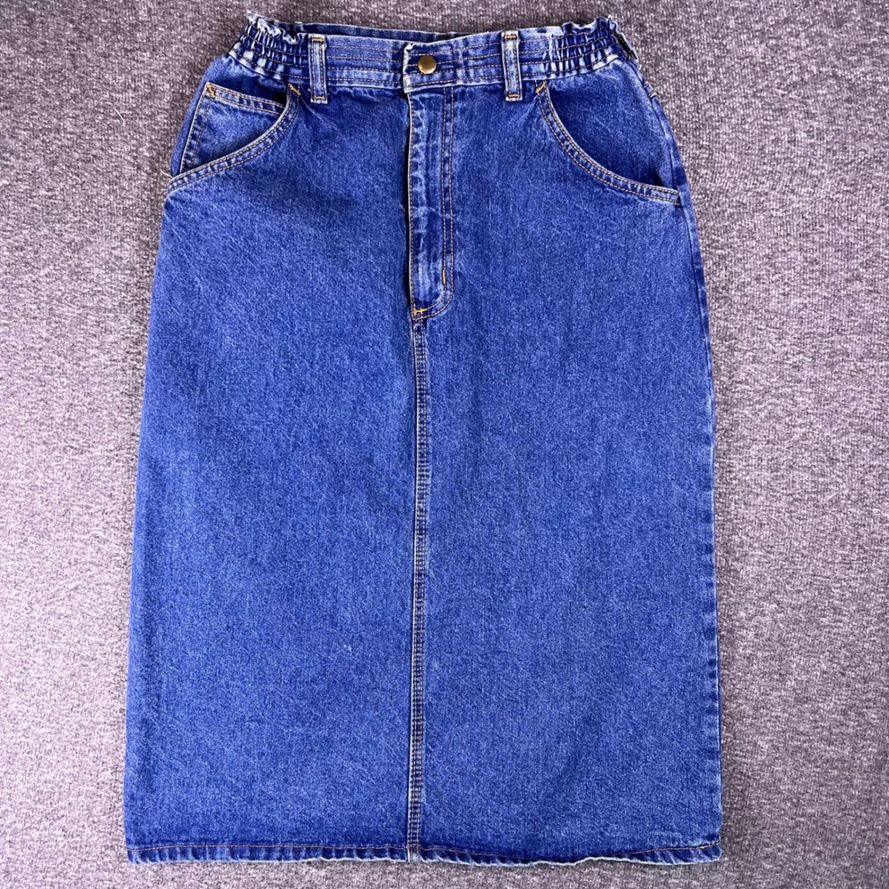 Vintage Tour de France Skirt Womens Size 8 Blue Elastic Waist Denim Jean Classic